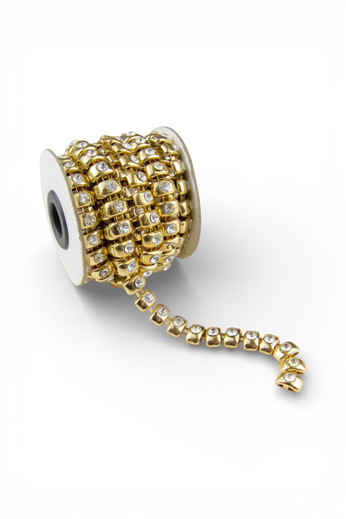 Zincir Aksesuar 12 mm Gold Işıltılı Cam Taşlı Metal Şerit (1 Metre)