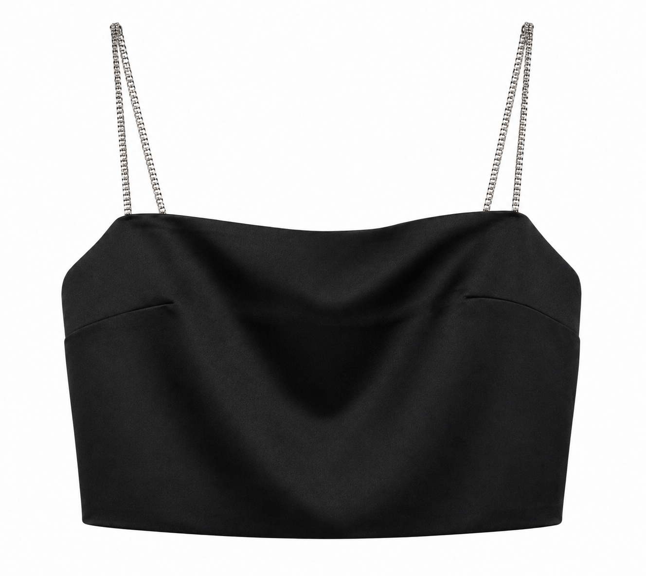 Siyah askıları taşlı saten crop bluz