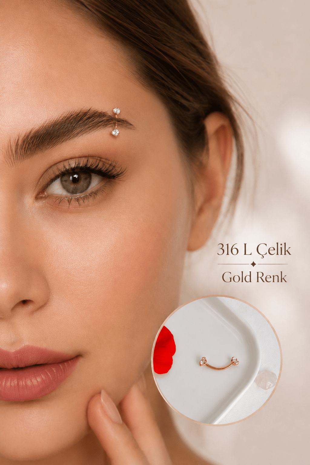 316L Çelik Zirkon Taşlı Kaş ve Rook Piercing
