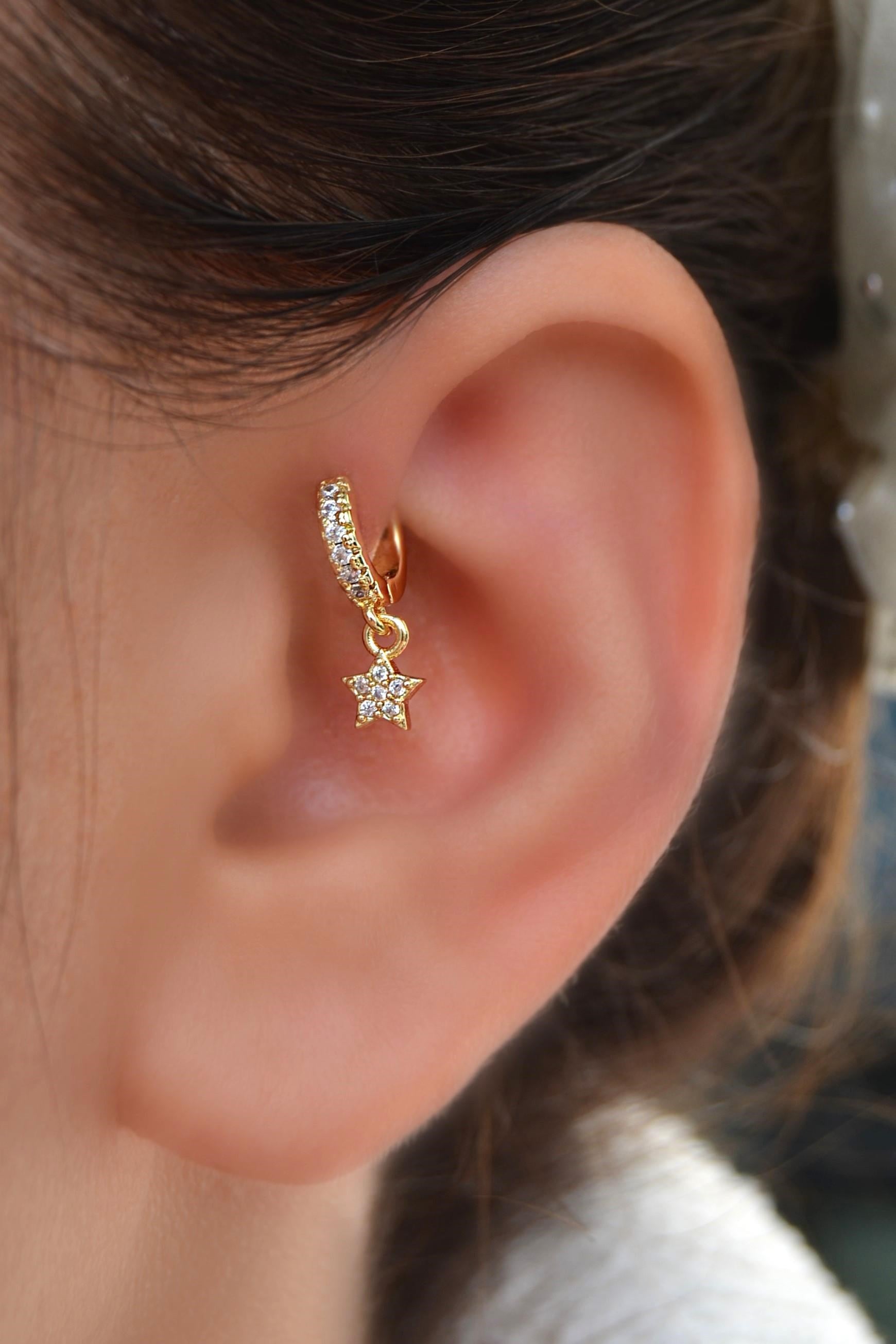 6 mm Yıldızlı Halka Piercing Forward Helix Tragus Kıkırdak Helix Yıldız Piercing