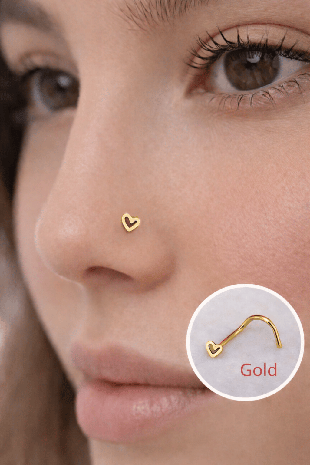 Kalp Model Çelik Hızma Arkası Kıvrımlı Düşmeyen Kalpli Burun Piercingi