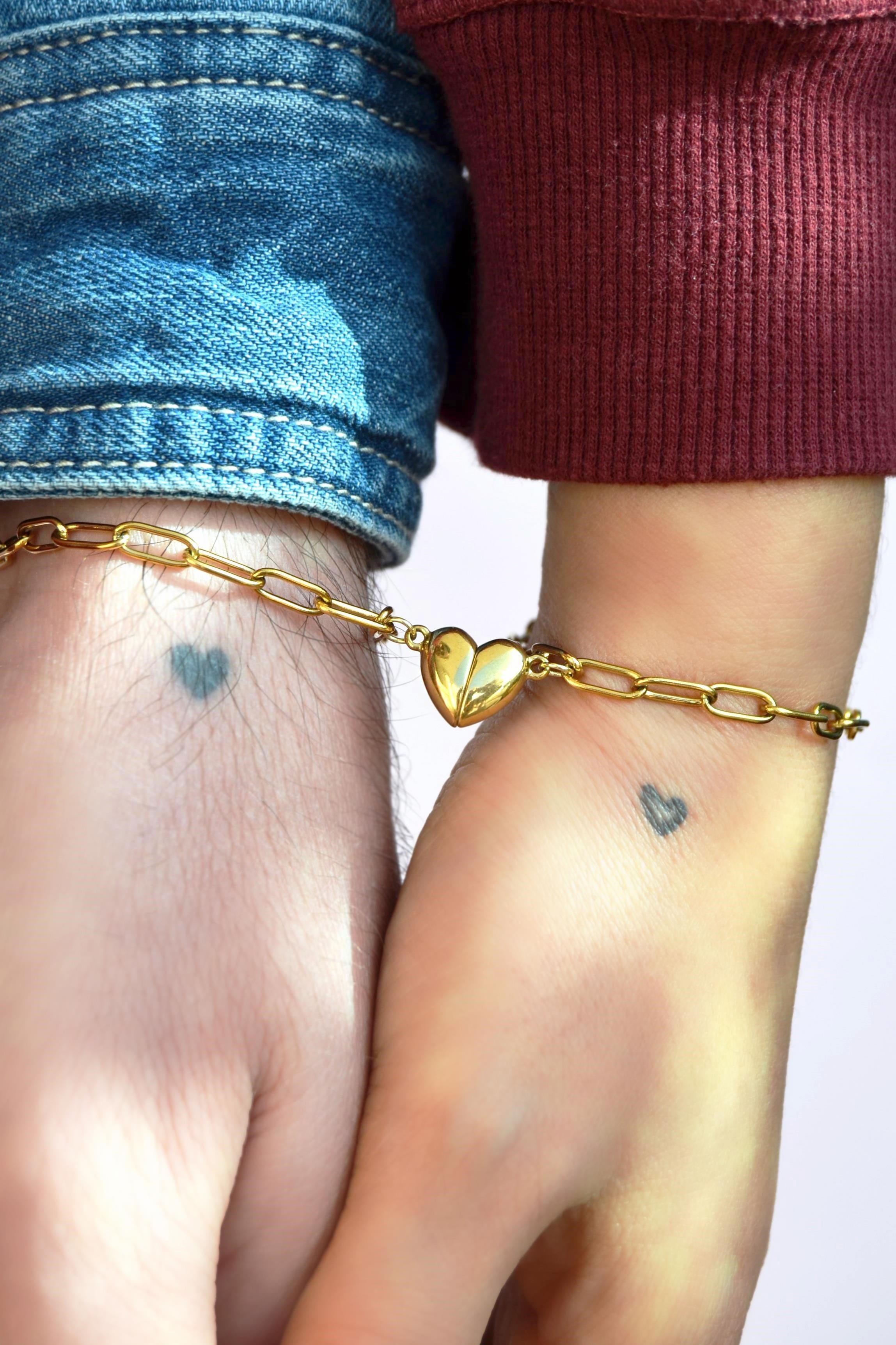 Unisex Çelik Mıknatıslı Kalp Sevgili Bilekliği İkili Çift Bilekliği Best Friends Ataç Zincirli