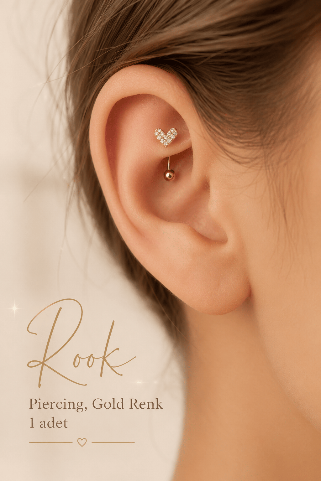 Zirkon Taşlı Kalp Rook Piercing