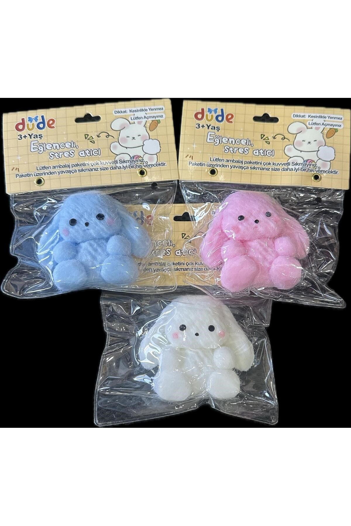 3 Renk Birarada Tavşan Sukuşi Squishy Stres Oyuncağı Yumuşacık Jel 3 Lü Set 8 Cm