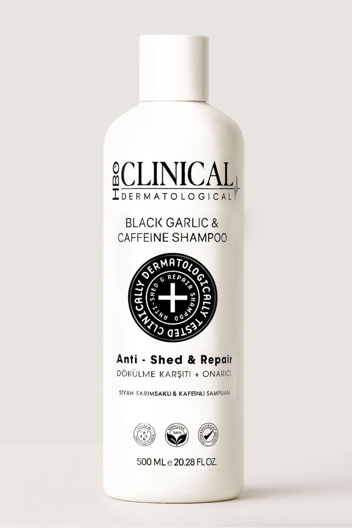 hbo clinical dökülme karşıtı, siyah sarımsak & kafein tuzsuz şampuan 500 ml