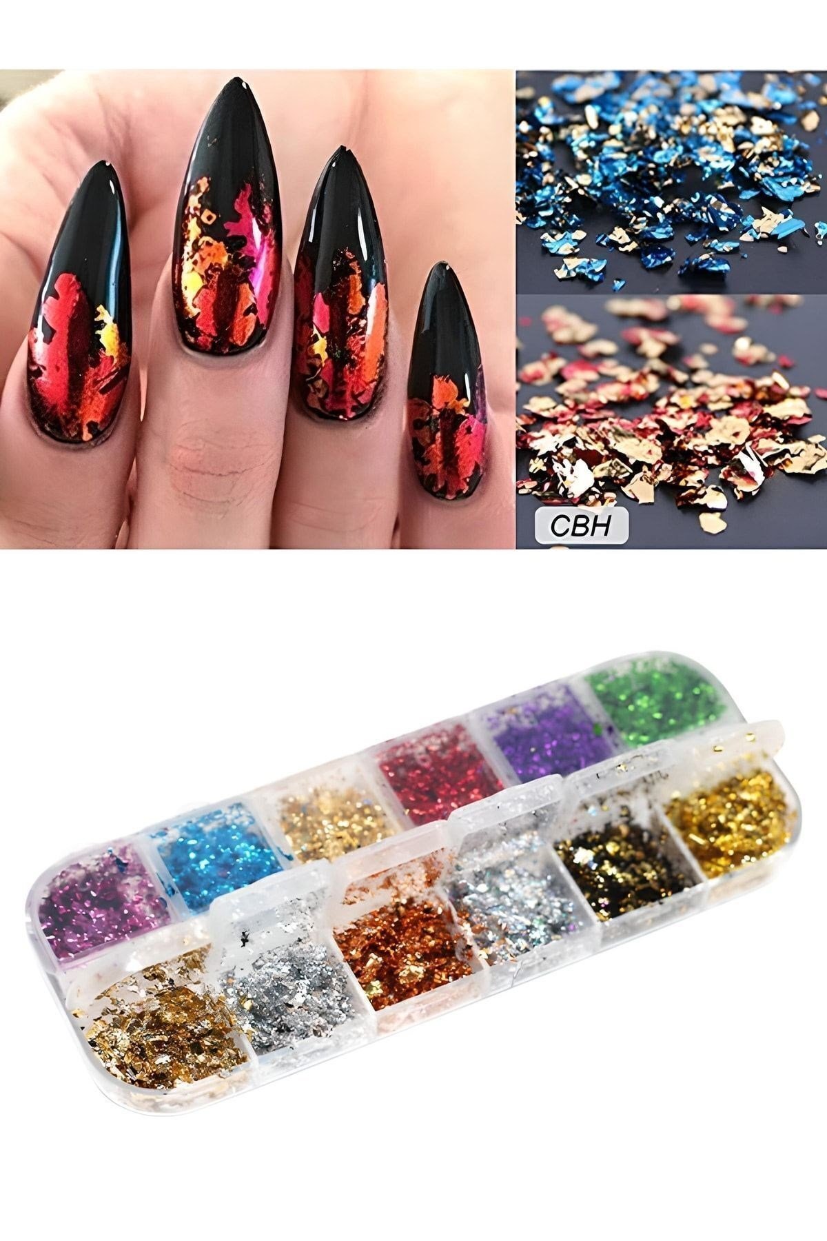 Tırnak Süsleme Folyo Parçaları, Nail Art Tırnak Süsleme Folyo Seti 12'li