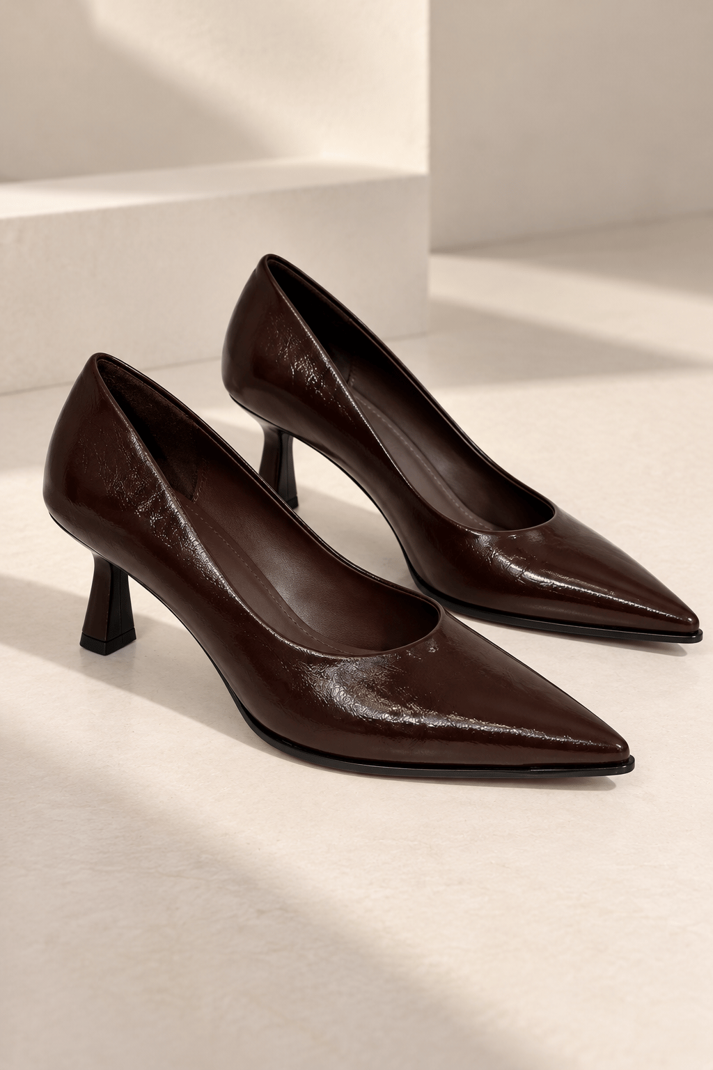 HAZIA Kadın Acı Kahve Kırışık Rugan Sivri Burun 7 Cm Kadeh Topuklu Stiletto Ayakkabı
