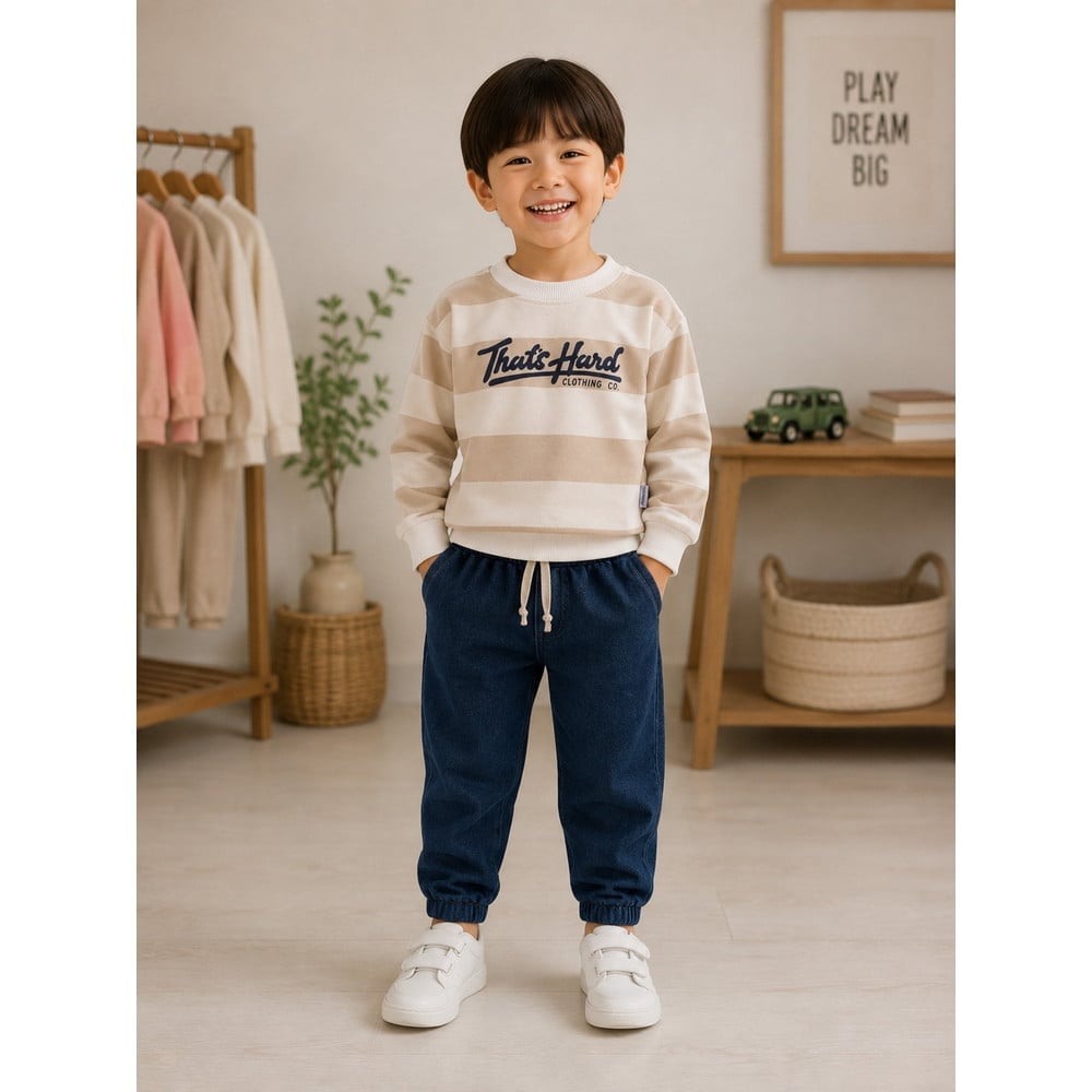 Erkek Çocuk Çizgili Sweatshirt ve Kot Pantolon İkili Takım