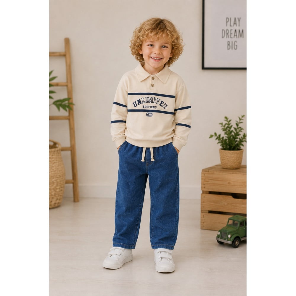 Erkek Çocuk Polo Yaka Sweatshirt ve Kot Pantolon İkili Takım