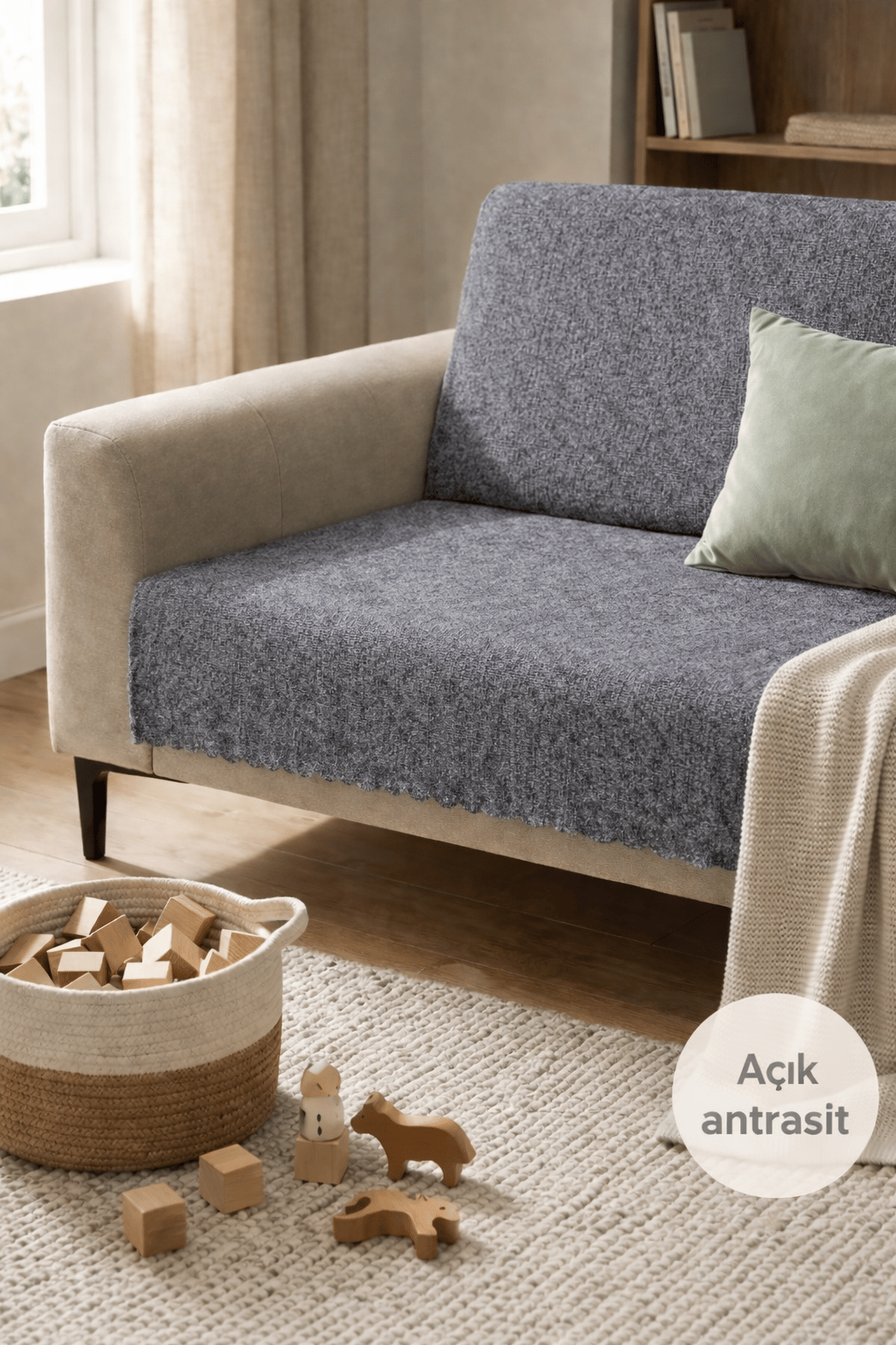 Koltuk Örtüsü 175X215 cm – Kaymaz Şönil Kumaş, Yıkanabilir Çekyat & Kanepe Örtüsü (Bej / Krem / Taş / Gri / Vizon)