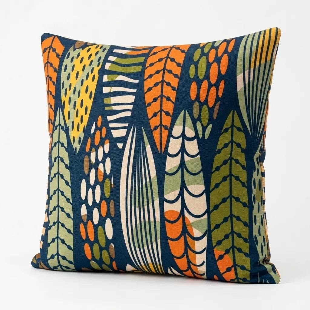 Modern Yaprak Desenli Dekoratif Kırlent Kılıfı 45x45 cm Gizli Fermuarlı Petek Kumaş Dijital Baskılı Salon Yastık Kılıfı
