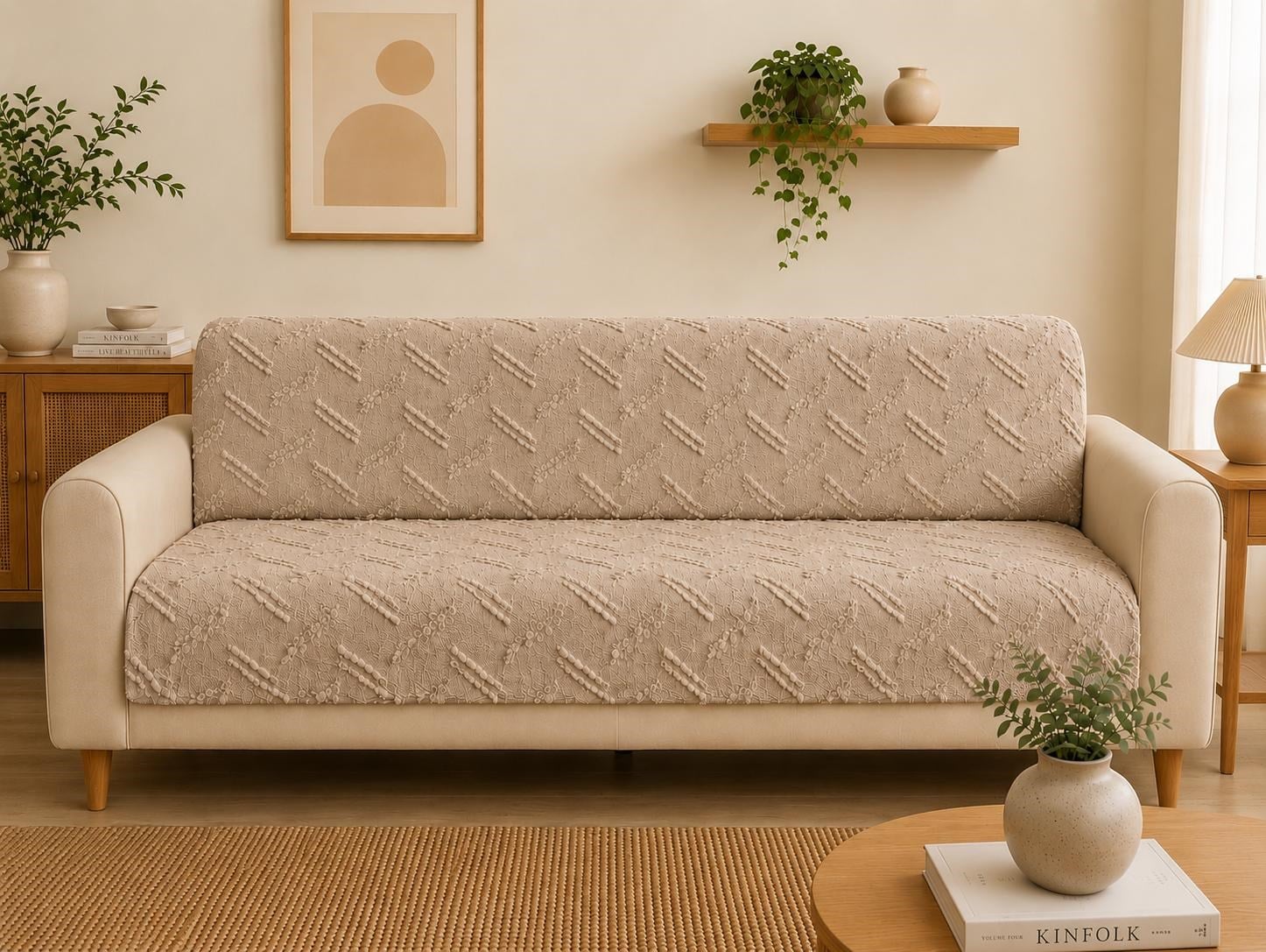 Premium Şönil Koltuk Örtüsü 175x215 cm Kesik Çizgi Desenli Kaymaz Yıkanabilir Jakarlı Çekyat Kanepe Örtüsü Lüks Salon Örtüsü