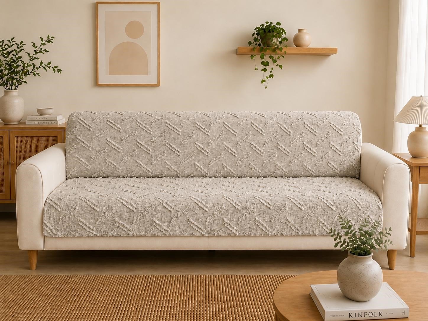 Premium Şönil Koltuk Örtüsü 175x215 cm Kesik Çizgi Desenli Kaymaz Yıkanabilir Jakarlı Çekyat Kanepe Örtüsü Lüks Salon Örtüsü