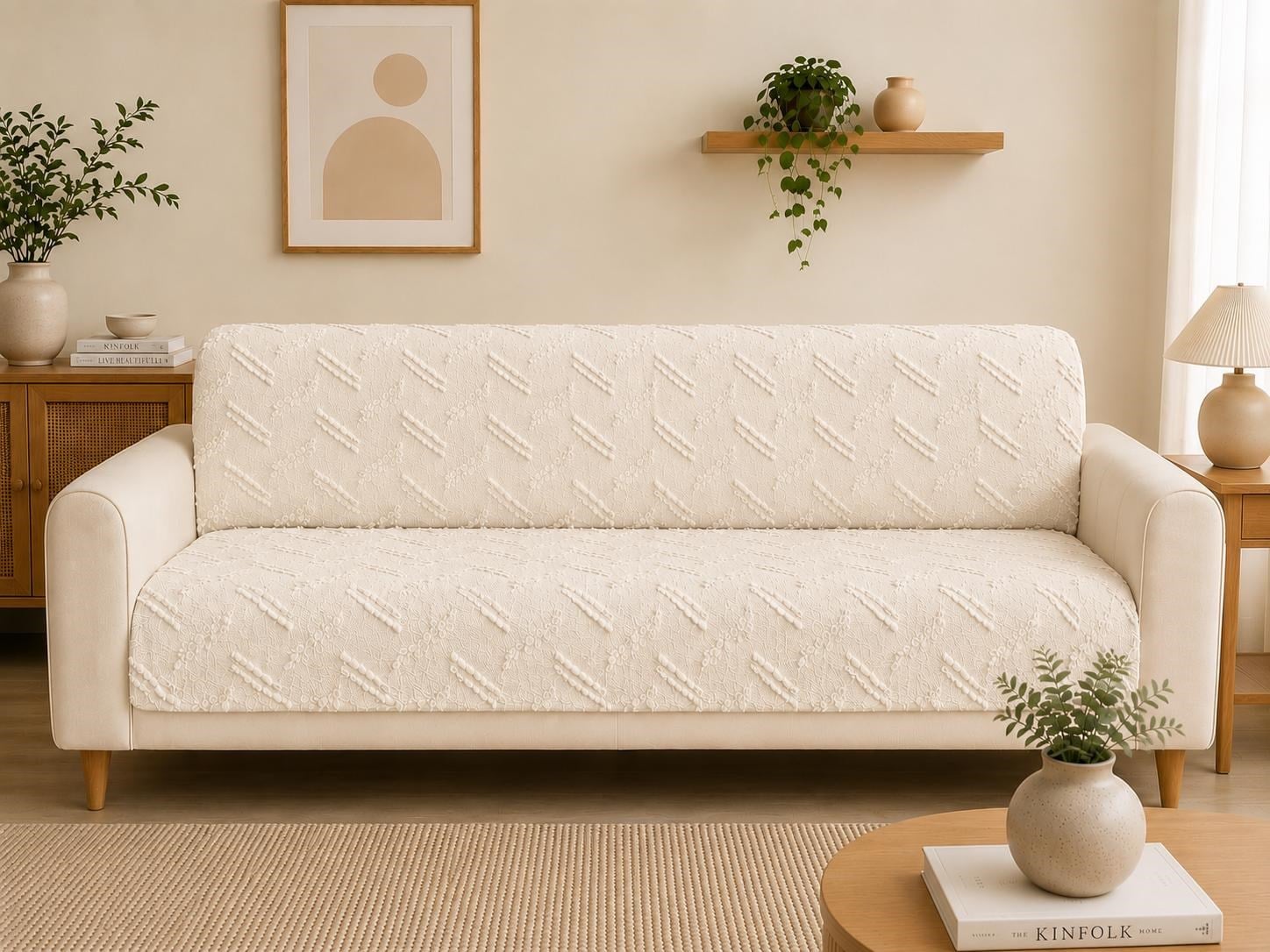 Premium Şönil Koltuk Örtüsü 175x215 cm Kesik Çizgi Desenli Kaymaz Yıkanabilir Jakarlı Çekyat Kanepe Örtüsü Lüks Salon Örtüsü