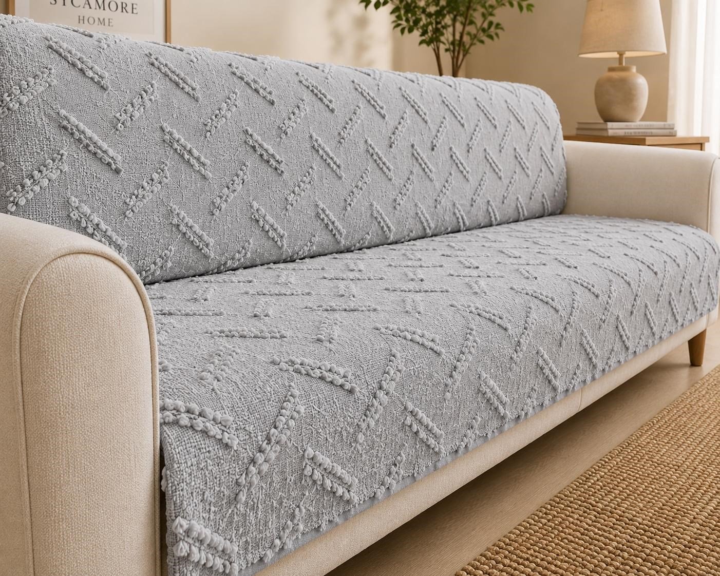 Premium Şönil Koltuk Örtüsü 175x215 cm Kesik Çizgi Desenli Kaymaz Yıkanabilir Jakarlı Çekyat Kanepe Örtüsü Lüks Salon Örtüsü