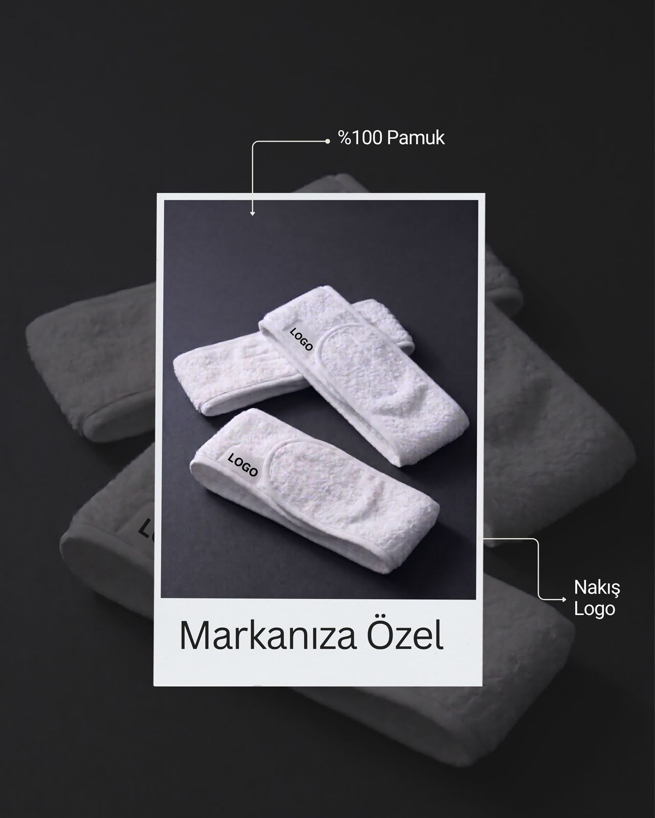 Logo Nakışlı Markanıza Özel Saç Bandı(50 Adet)Havlu Kadın % Erkek Spor Bandana – Makyaj, Ter Emici, Esnek ve Dayanıklı - Cırt Bant Biyeli | Beyaz