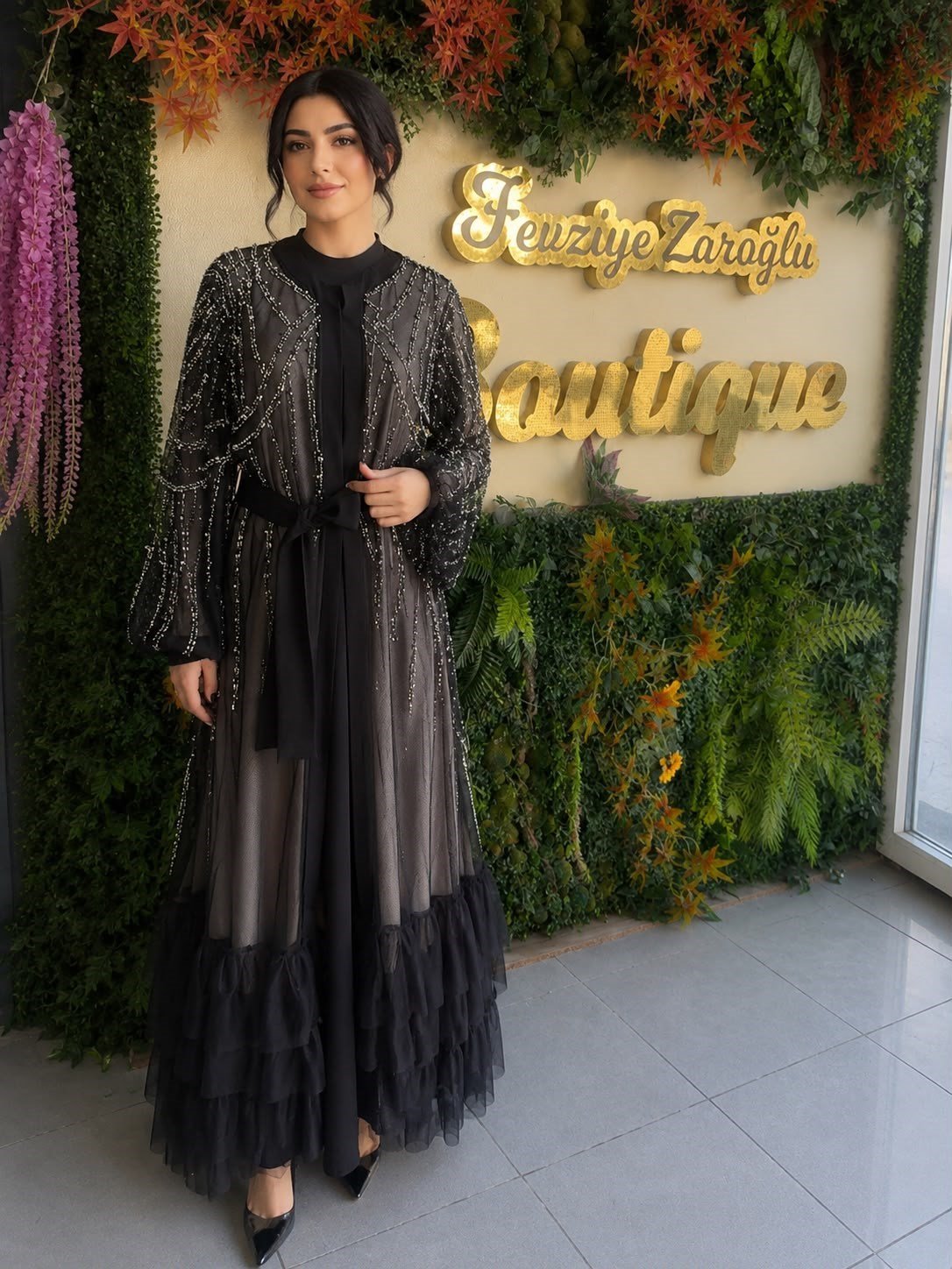 ETRUCCİ SİYAH TÜL ABAYA