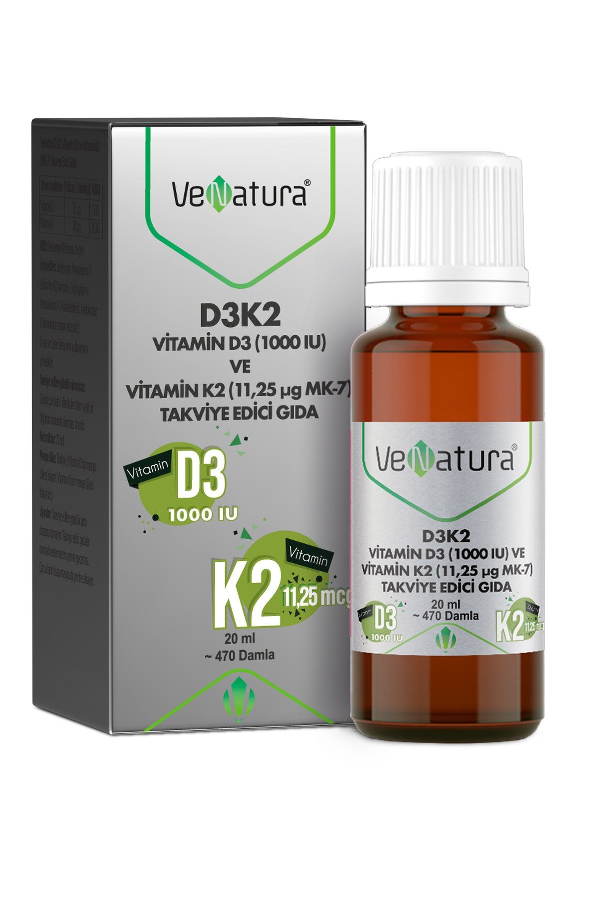 D3K2 Vitamin D3 (1.000IU) Ve Vitamin K2 (11,25MCG MK-7)