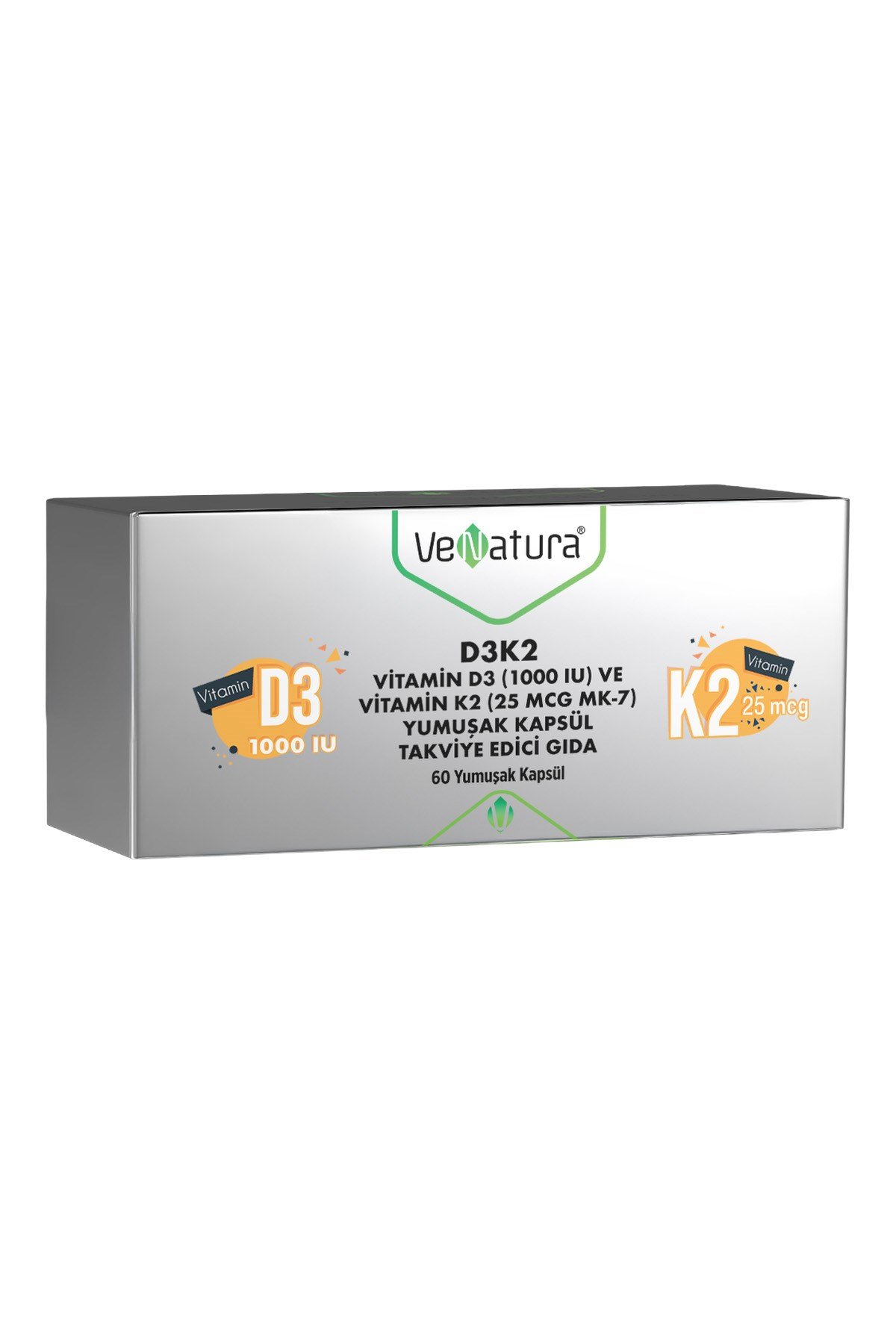 D3K2 Vitamin D3 (1000 IU) ve Vitamin K2 (25mcg MK-7) Yumuşak Kapsül