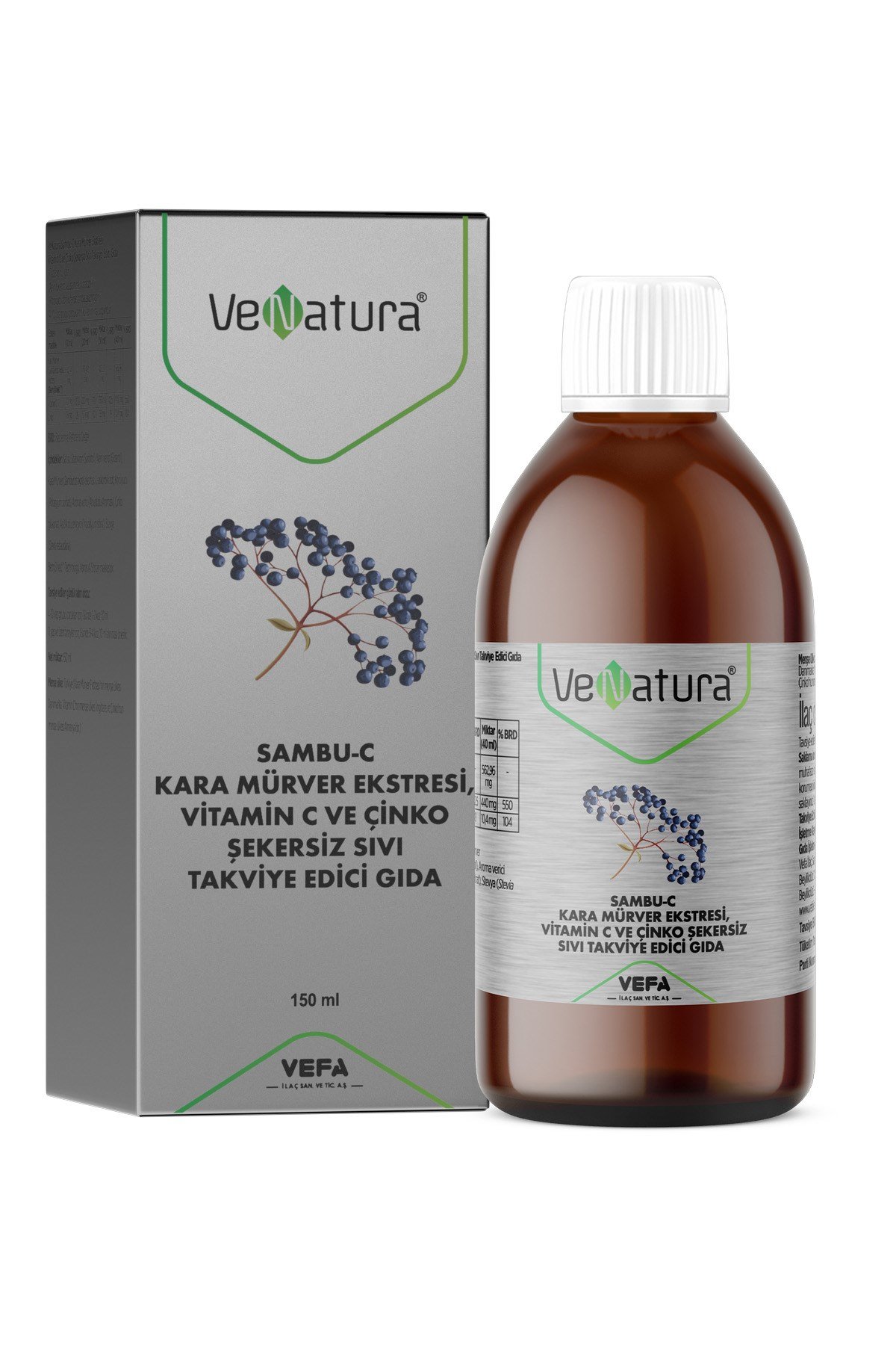 Sambu-C Kara Mürver Ekstresi, Vitamin C ve Çinko Şekersiz Sıvı