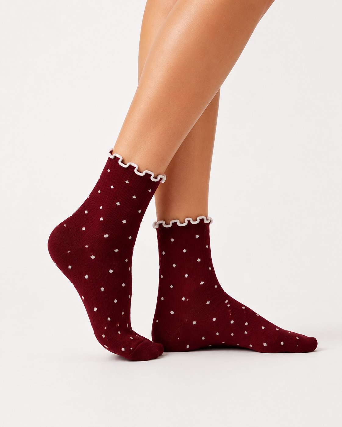 Benekli Bordo Tenis Çorap