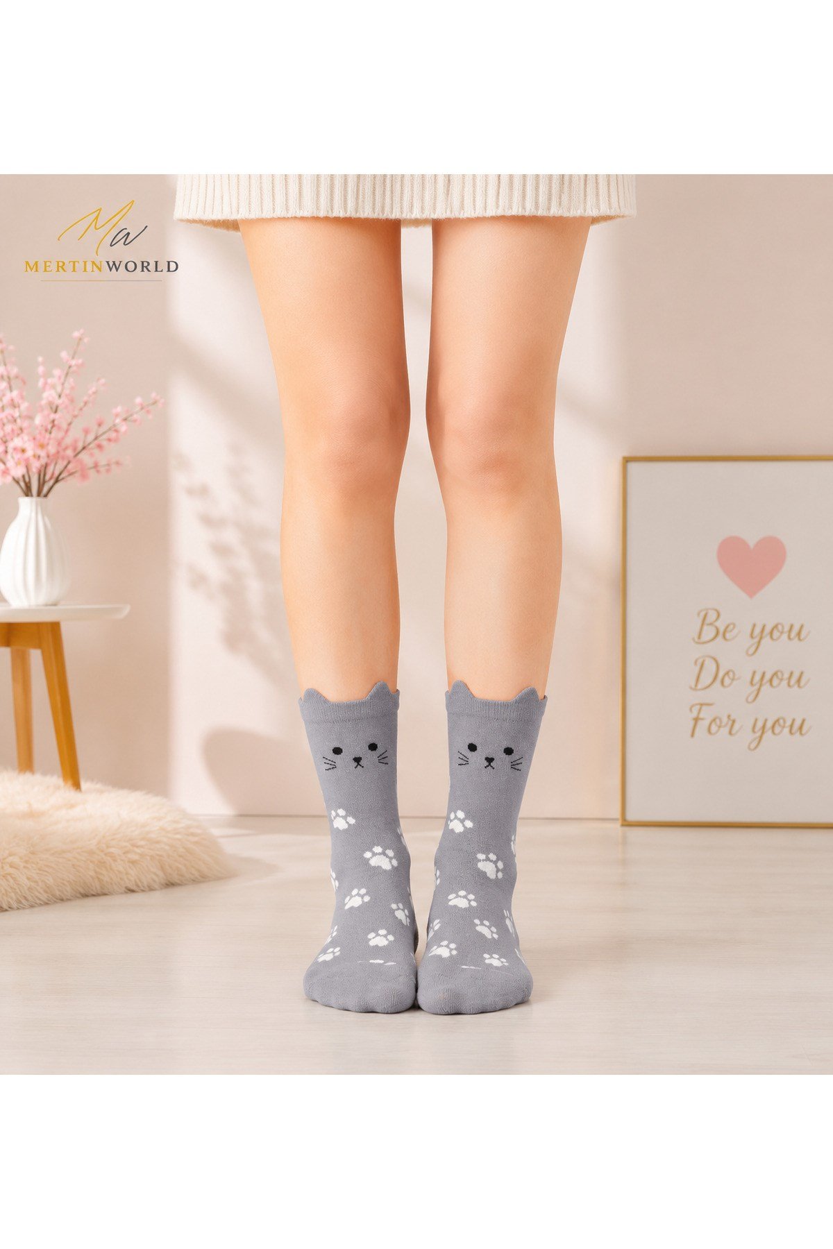 KULAKLI KEDİ DESEN ÇORAP