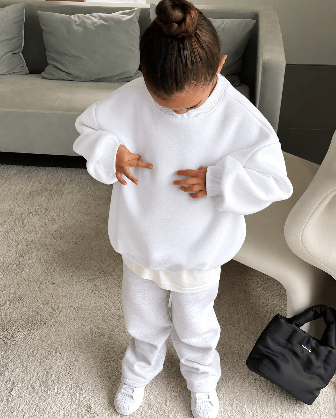 Beyaz oversize basic sweatshirt 