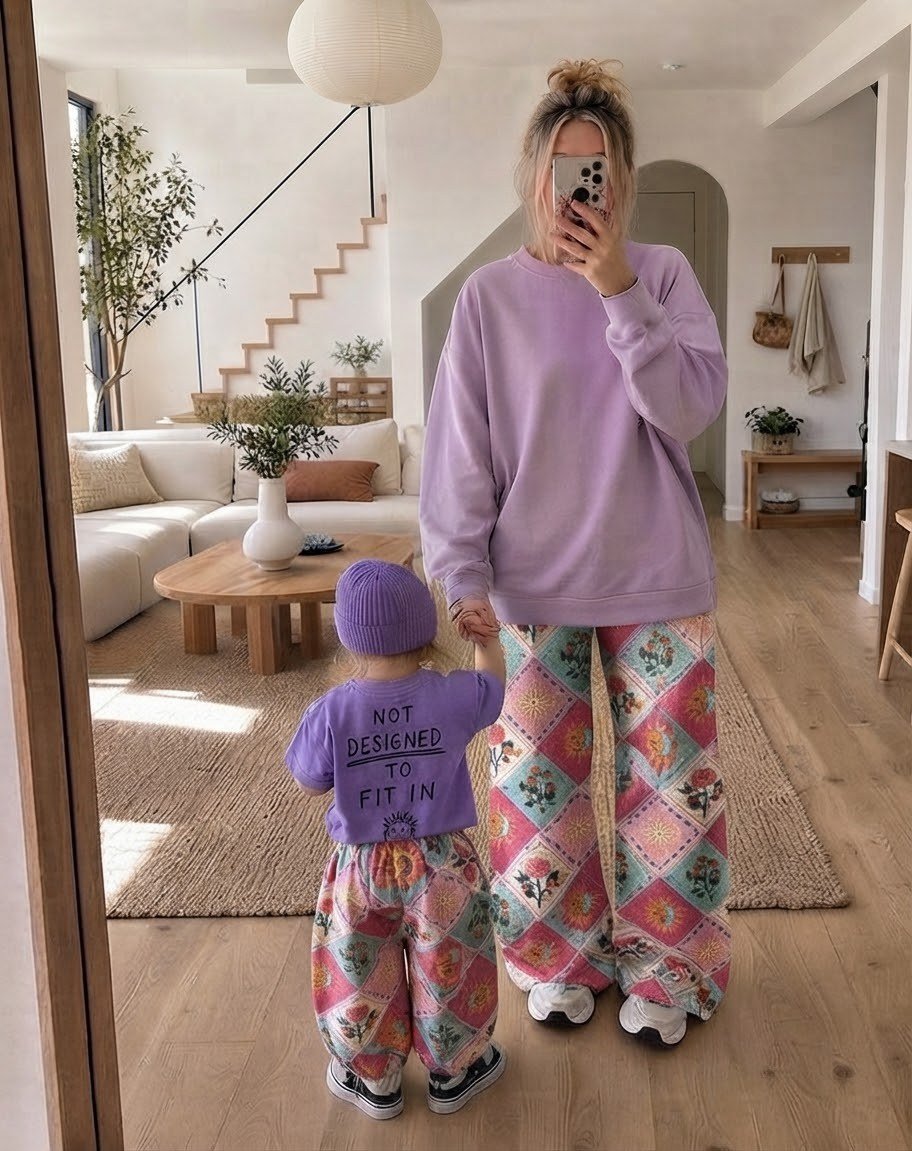 PINK PATCHWORK YETİŞKİN OVERSİZE PALAZZO EŞOFMAN ALTI 