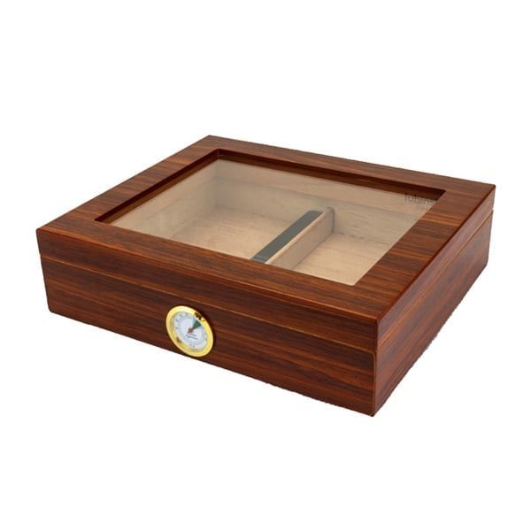 Lubinski Cedar Basic Camlı Puro Kutusu Humidor Slim Kahve 15s