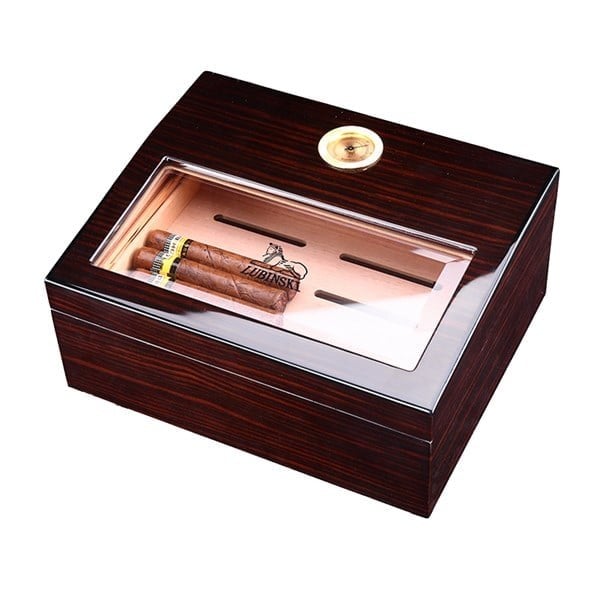 Lubinski Cedar Camlı Tepsili Puro Kutusu Humidor Kahve 30s