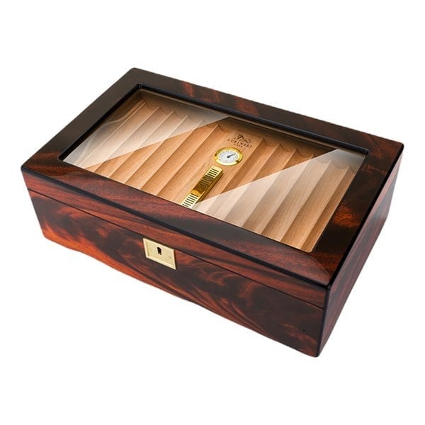 Lubinski Cedar Camlı Tepsili Puro Kutusu Humidor Kahve 60s