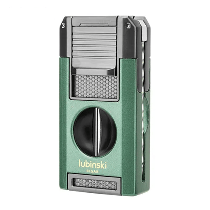 Lubinski Premium Çift Torch Puro Çakmağı Dahili V-Cut Kesici - Delici - İğne- Sehpa Yeşil