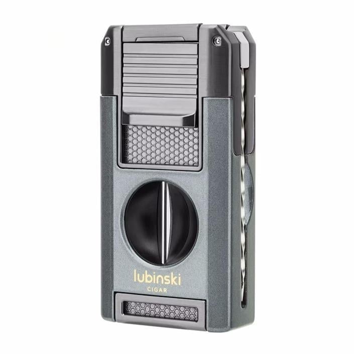 Lubinski Premium Çift Torch Puro Çakmağı Dahili V-Cut Kesici - Delici - İğne- Sehpa Grey