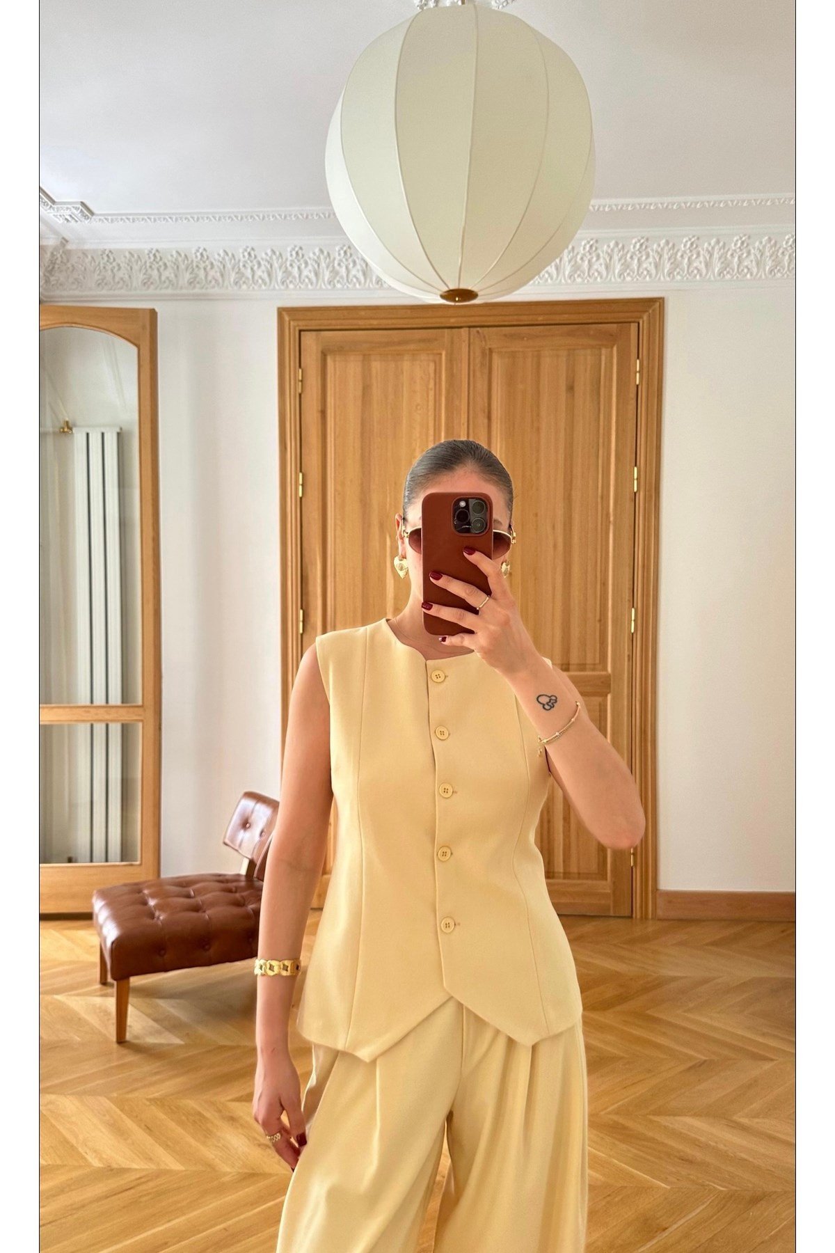 Kadın Sarı Bisiklet Yaka Asimetrik Kesim Premium Yelek