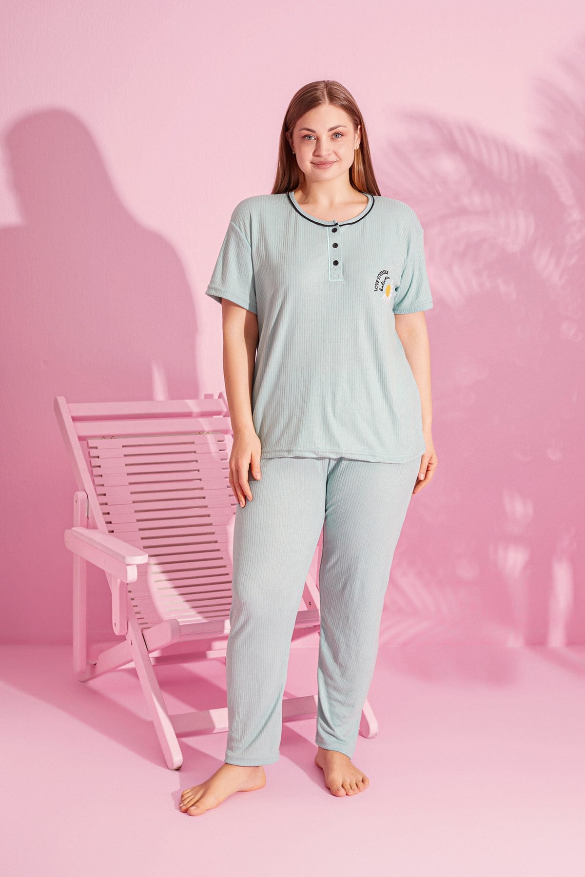 Büyük Beden FİTİLLİ KISA KOL Pijama Takımı