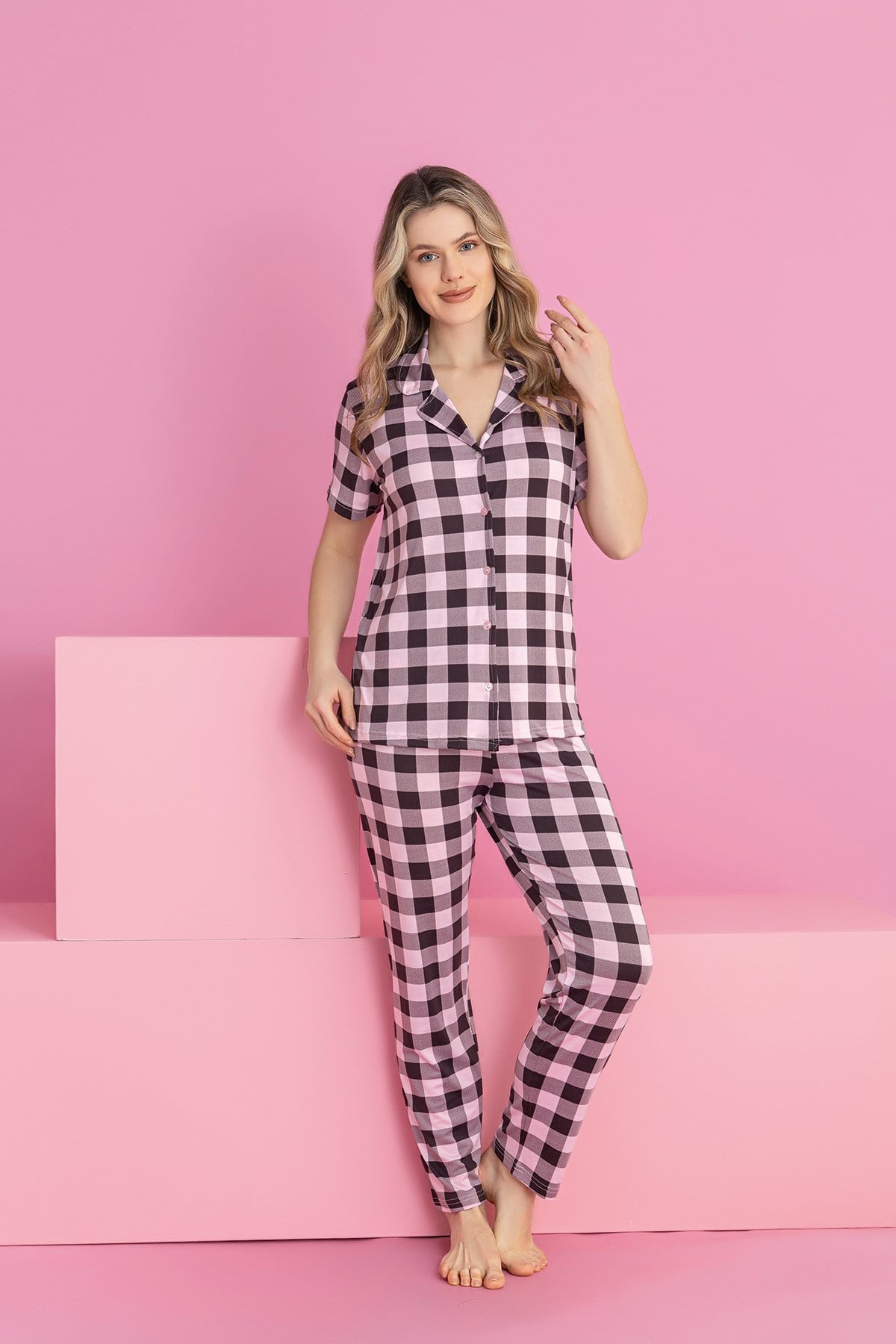 Kadın Düğmeli Pijama Takımı
