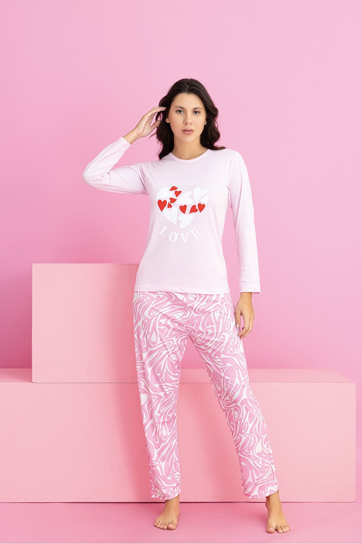 Kadın LOVE BASKILI Süprem Pijama Takımı