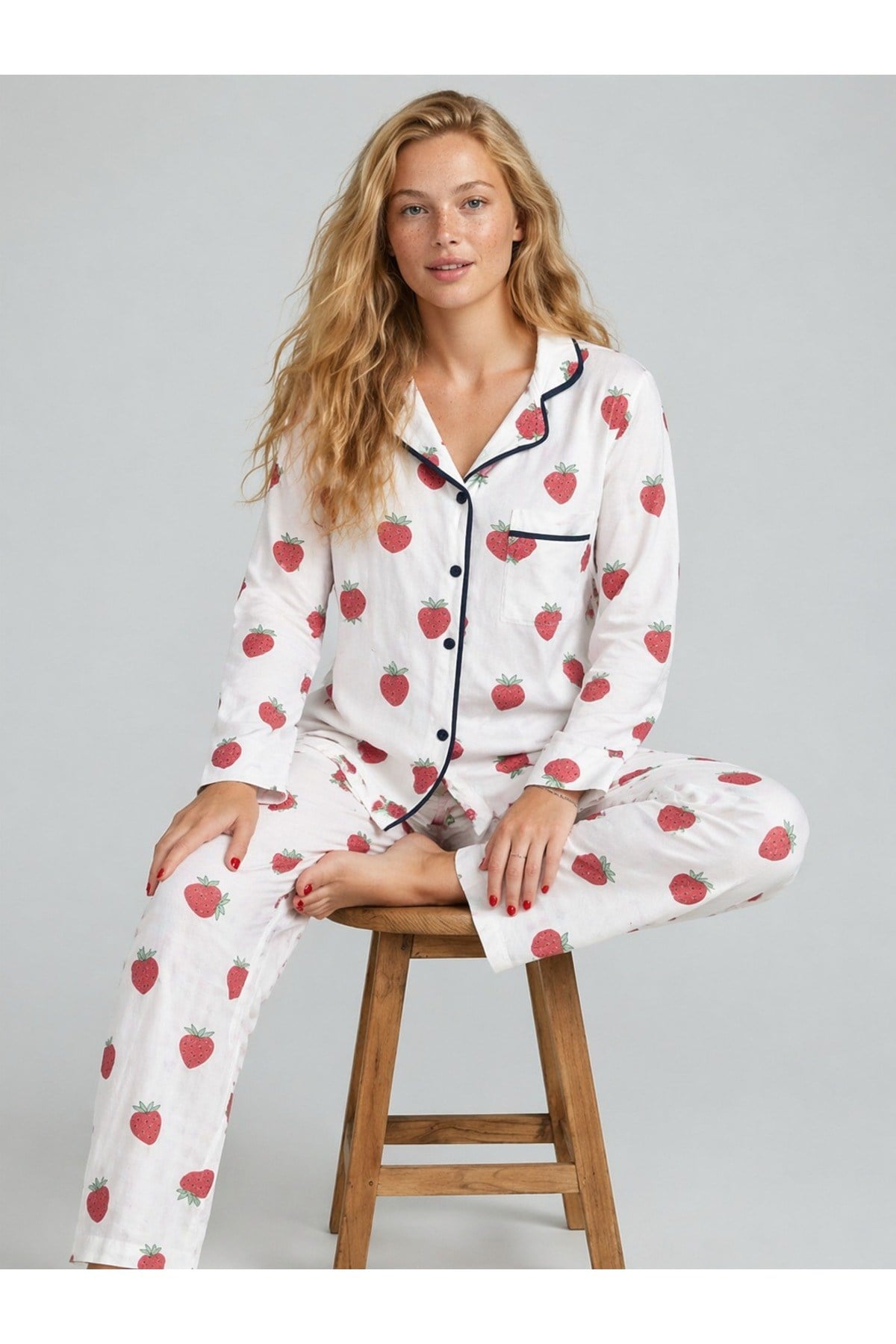 Kadın VİSKON Düğmeli Pijama Takımı