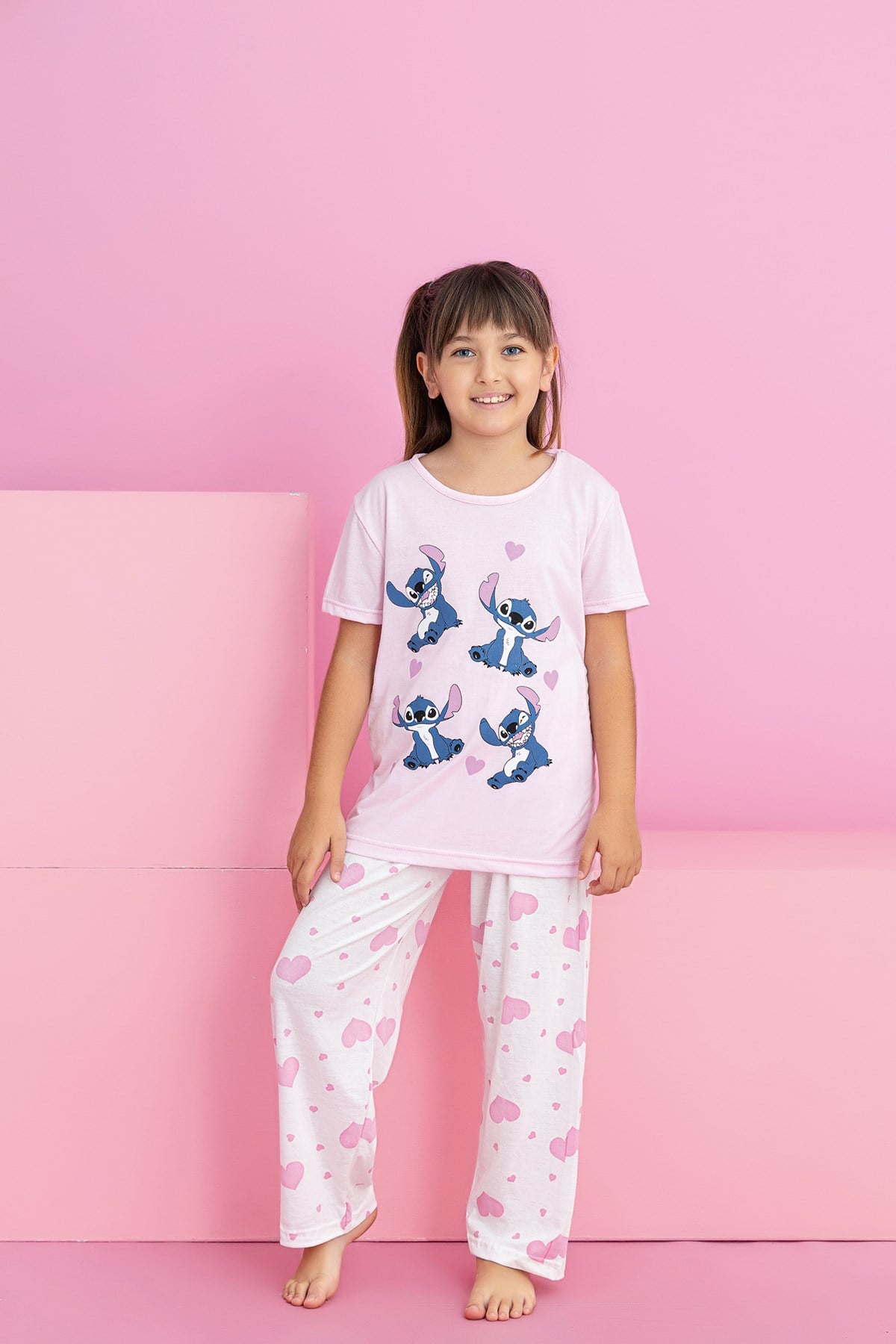 Kız Çocuk Kısakol Pijama Takımı Desenli