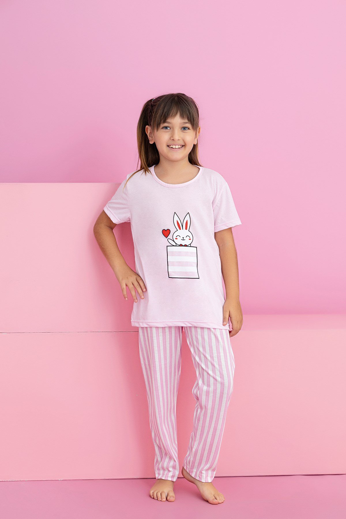 Kız Çocuk Kısakol Pijama Takımı Desenli