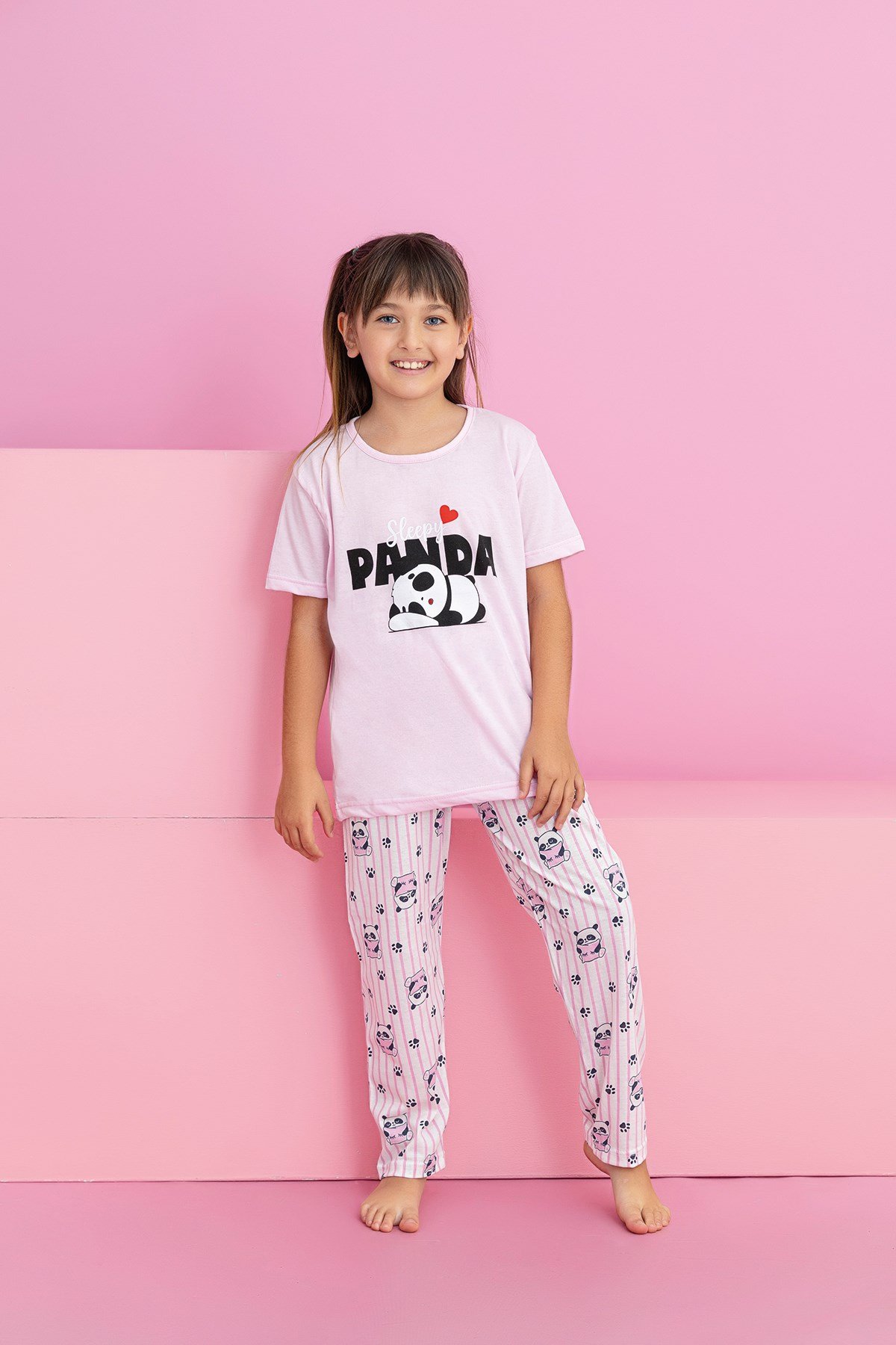 Kız Çocuk Kısakol Pijama Takımı Desenli
