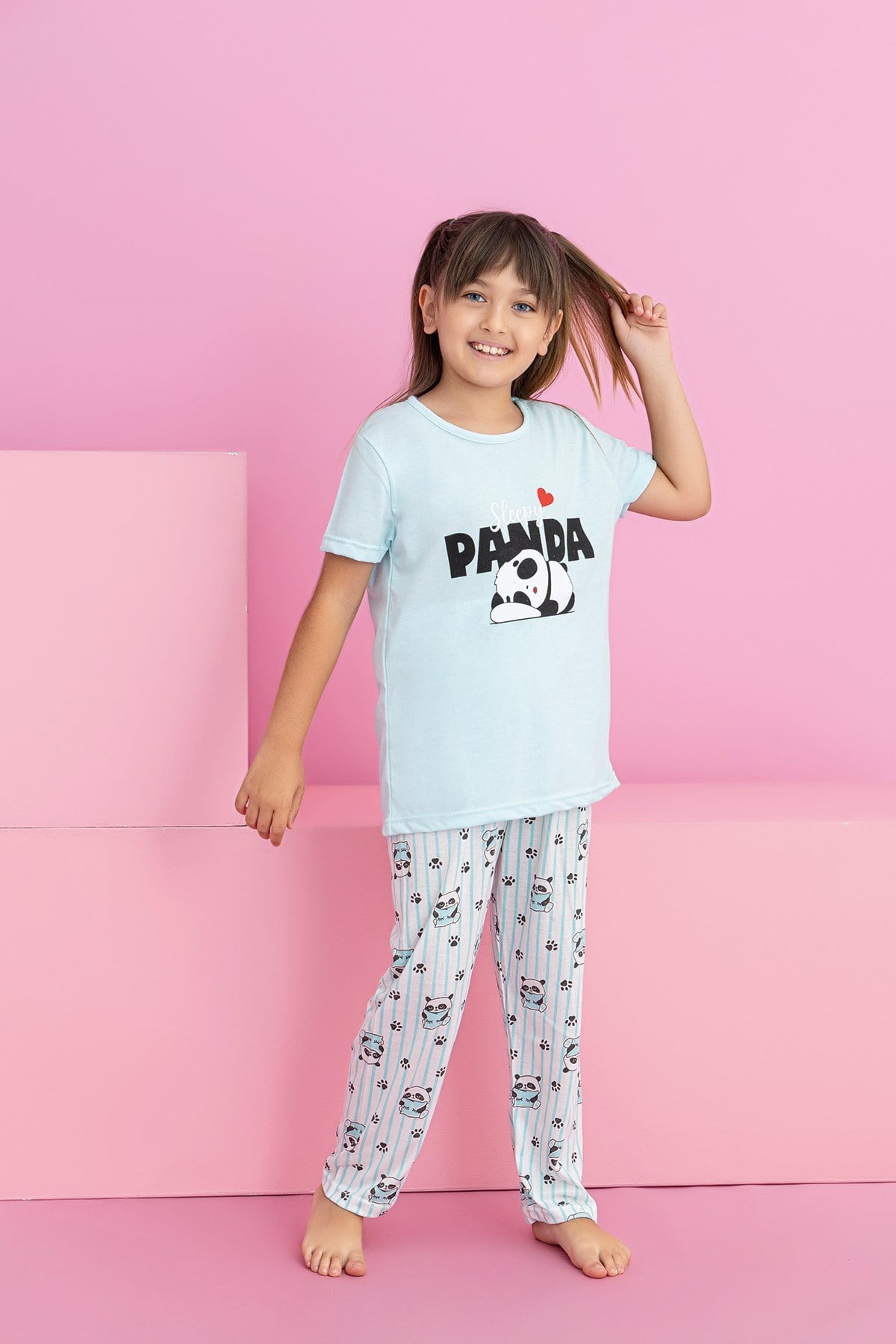 Kız Çocuk Kısakol Pijama Takımı Desenli