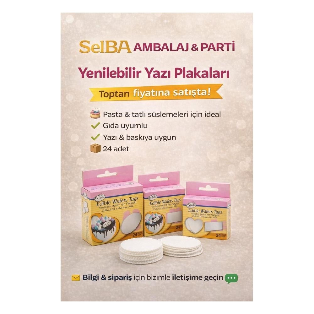 yenilebilir gofret yazı kartı 24'lü 50 paket