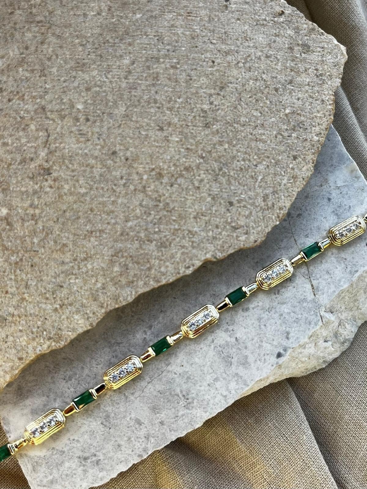14K Yeşil ve Parıltı Taşlı Bileklik