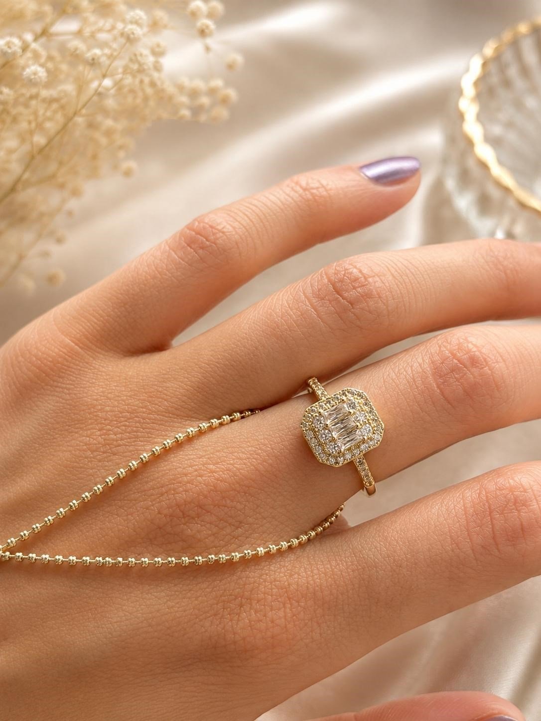 Baget Taşlı Gold Yüzük