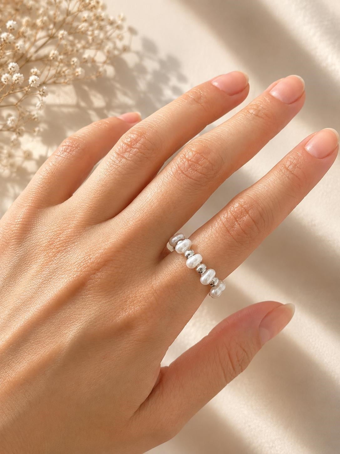 İnci Taşlı Silver Yüzük