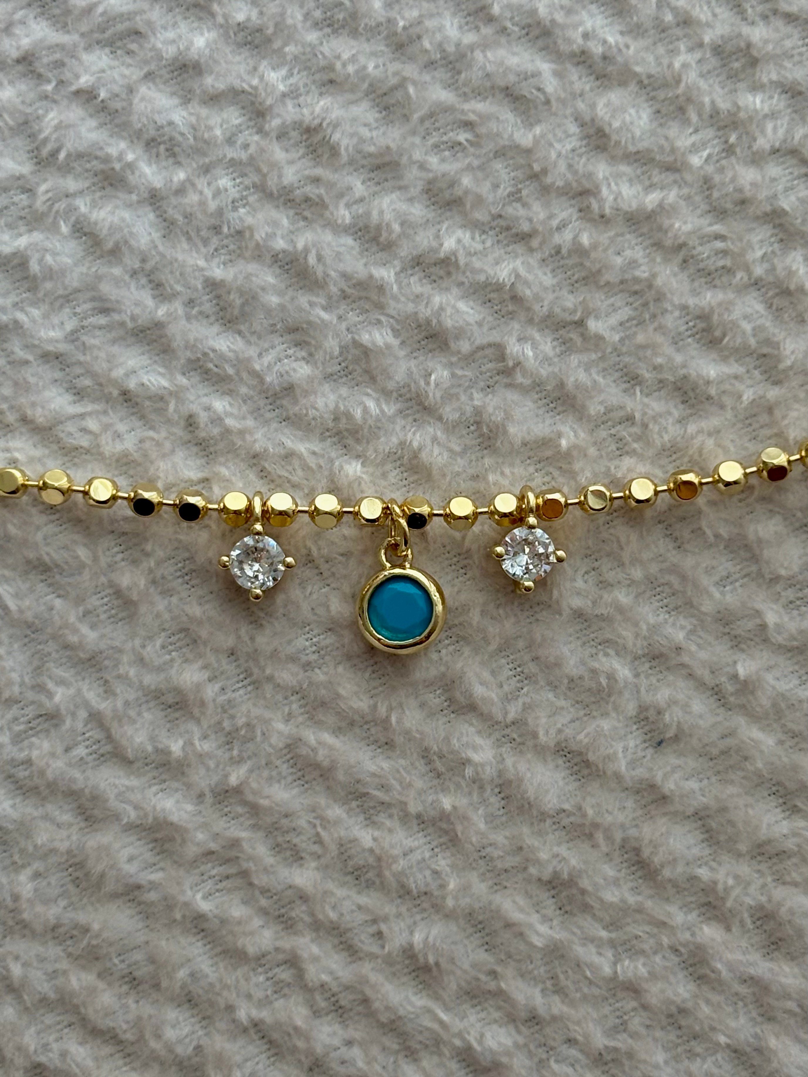 Mavi ve Zirkon Taşlı Gold Halhal
