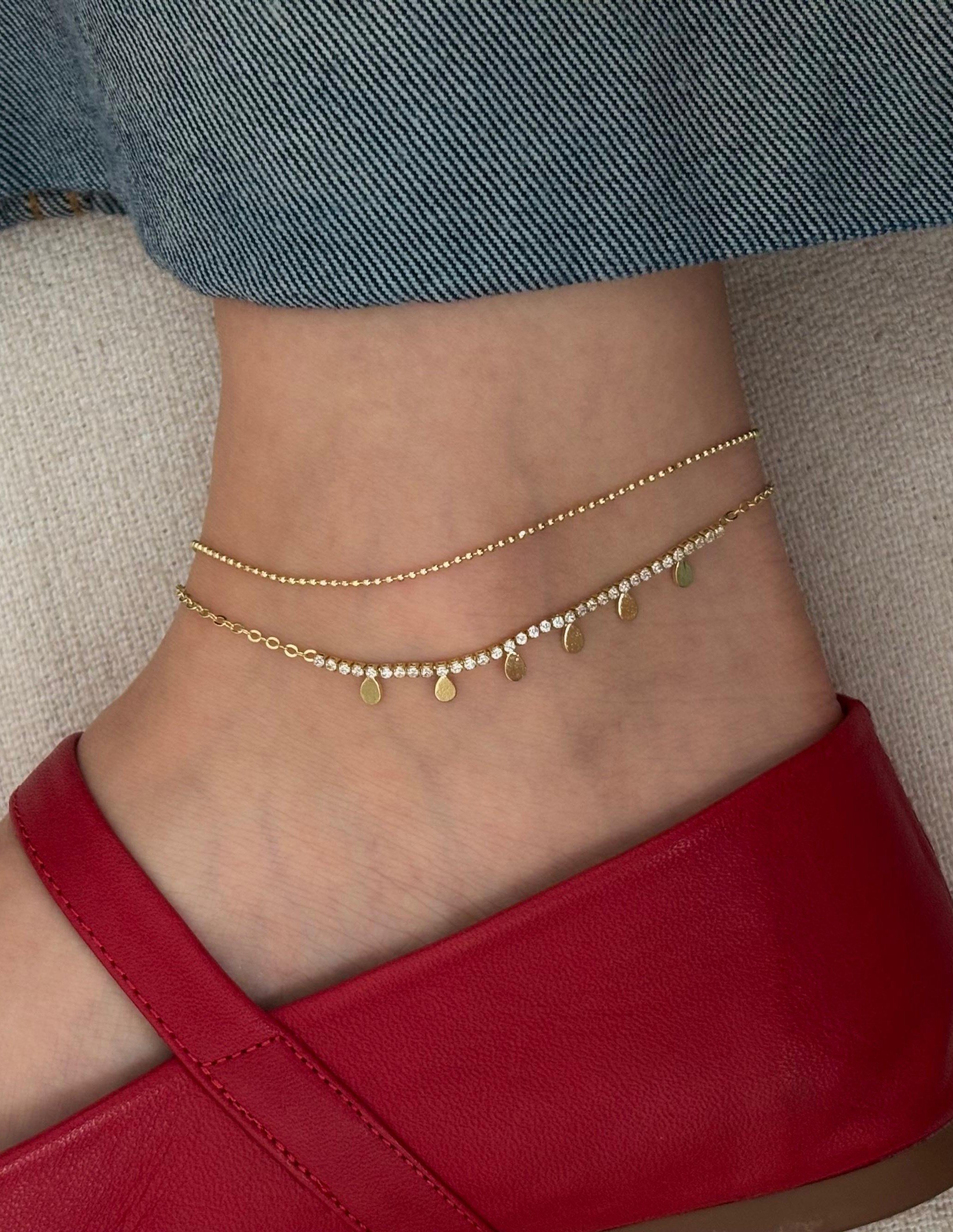 Taşlı Pullu Gold Halhal