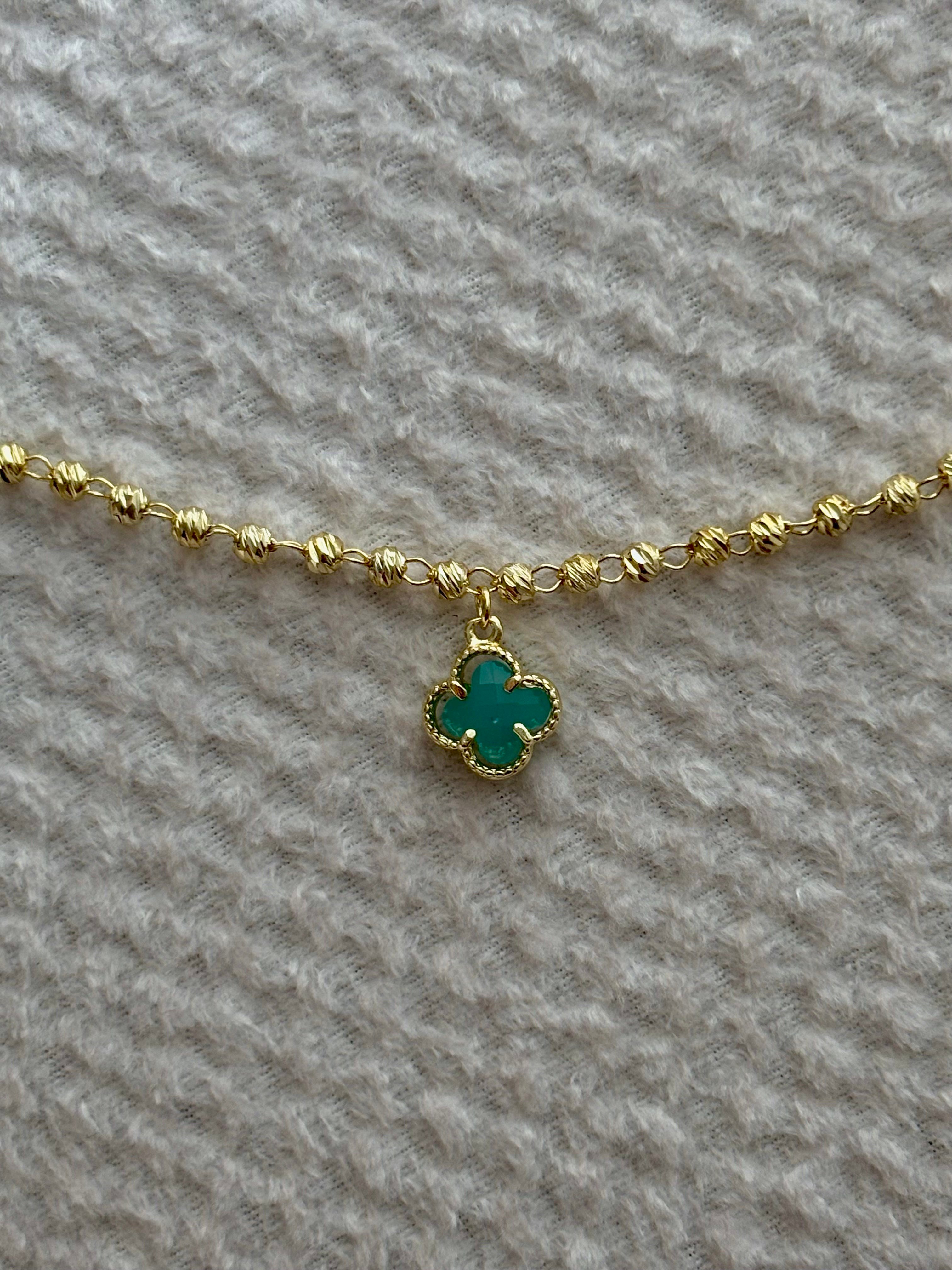 Turkuaz Yoncalı Dorika Gold Halhal