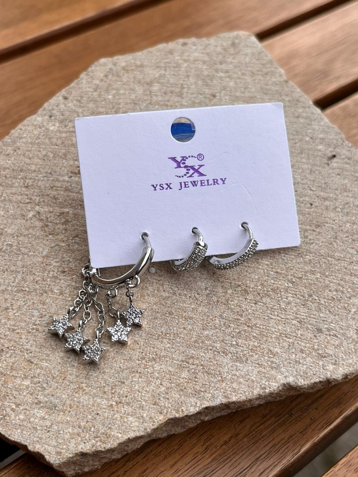 YSX Jewelry Gümüş Yıldızlı Üçlü Küpe Seti